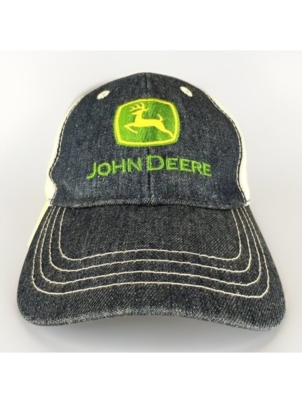 John Deere Trucker Hat Denim Mesh Strapback Pink Logo Cap Adjustable Farm OSFA